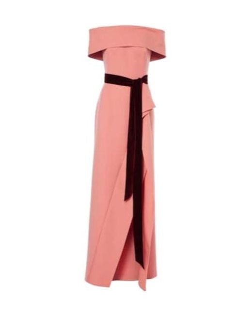 Oscar de la Renta Pink Off-Shoulder Wool-Blend Gown