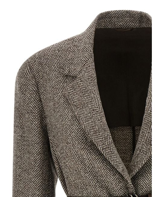 Brunello Cucinelli Brown Peak Lapel Belted Blazer
