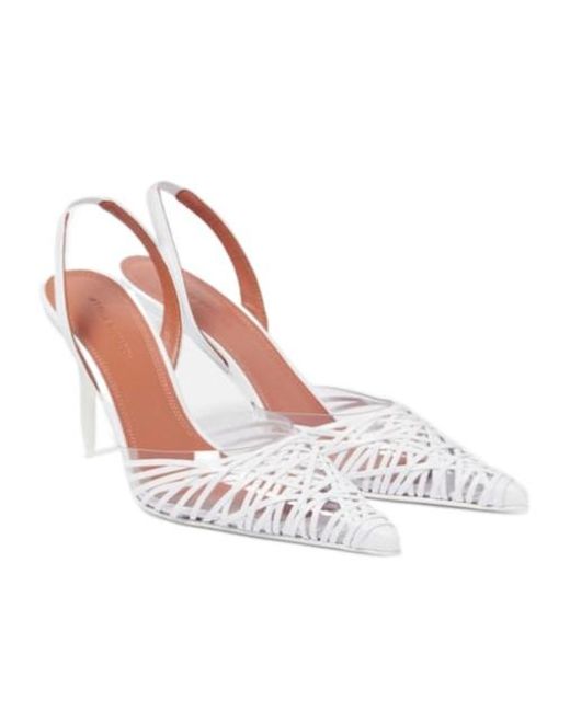 AMINA MUADDI White Woven Mesh Backless Pointed-Toe Stiletto Heels