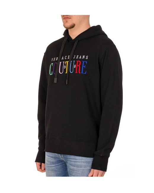 Versace Jeans Black Embroidered-Logo Cotton Hoodie for men