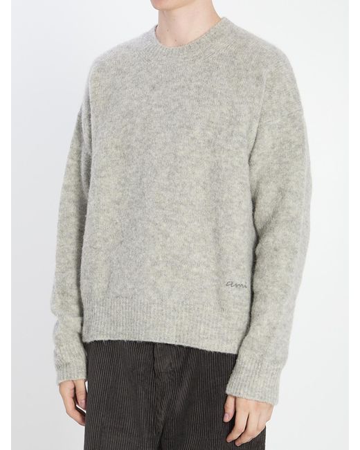 AMI Gray Logo Embroidered Crewneck Jumper for men
