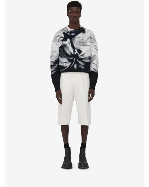McQueen Gray Graphic Printed Crewneck Sweater for men