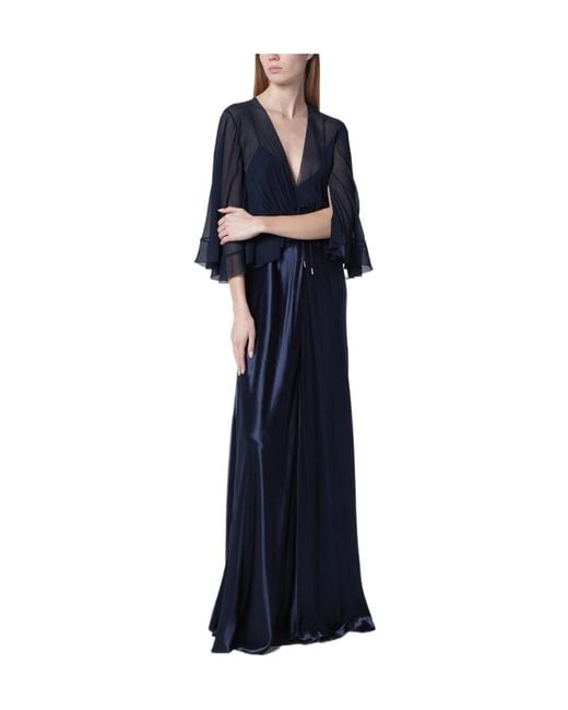 Alberta Ferretti Blue Ruffled V-Neck Dress