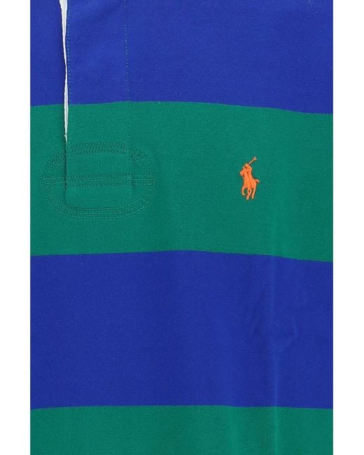 Polo Ralph Lauren Green Striped Logo-Embroidered Rugby Shirt for men