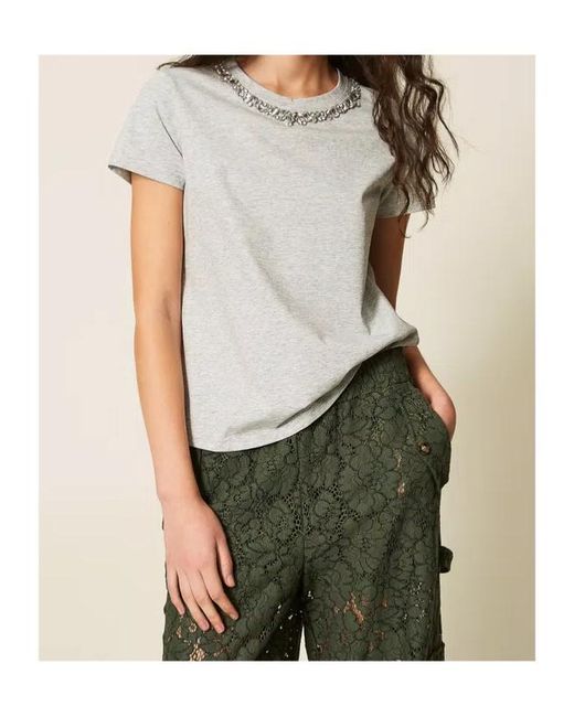 Twinset White Cabochon-Embellished T-Shirt
