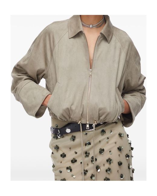 Liu Jo Natural Drawstring Suede Bomber Jacket