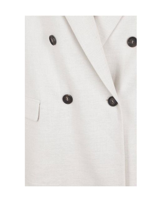 Brunello Cucinelli White Scarf Detailed Tailored Blazer