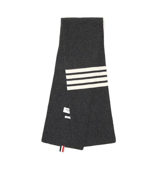 Thom Browne Black Full Needle Rib Scarf With 4-Bar Stripe