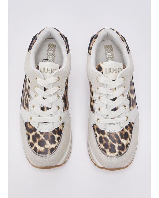 Liu Jo Gray Leopard Printed Lace-Up Sneakers