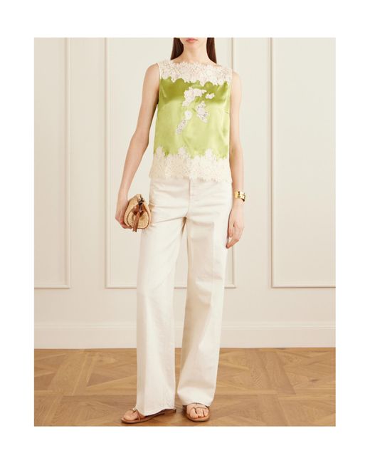 Doen Yellow Trimmed Silk-Satin Top
