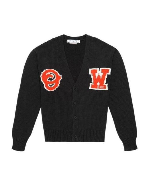 Off-White c/o Virgil Abloh Black Logo Patch V-Neck Cardigan for men