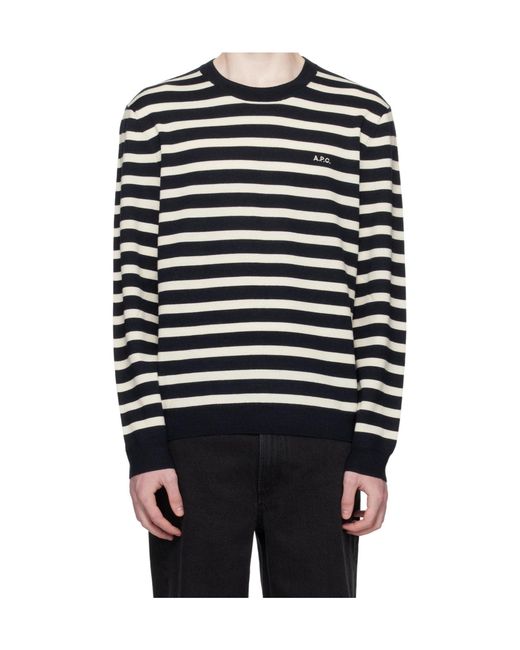 A.P.C. Blue Striped Knitted Jumper for men
