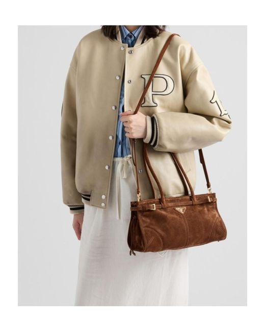 Prada Brown Logo Plaque Belted Shoulder Bag
