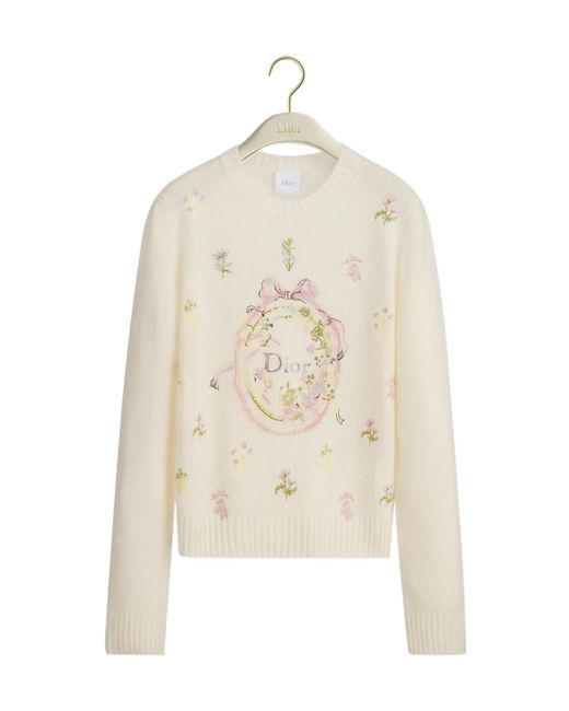 Dior White Embroidered Sweater