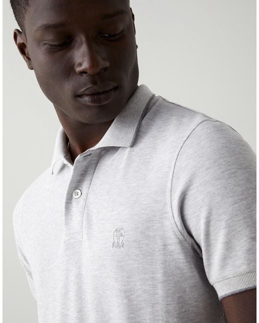 Brunello Cucinelli White Embroidered Logo Polo Shirt for men