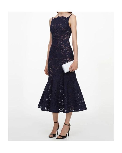 Self-Portrait Blue Spiral Lace Midi Dress