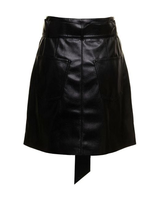 Nanushka Black High-Waist A-Line Belted Mini Skirt