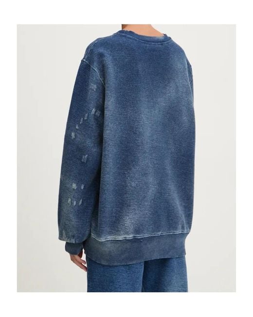 Barrow Blue Logo Printed Crewneck Denim Sweatshirt for men