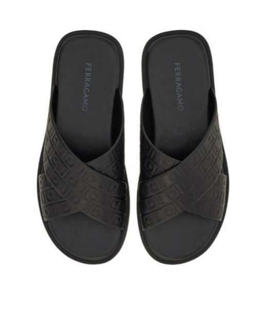 Ferragamo Black Round Head Slippers for men
