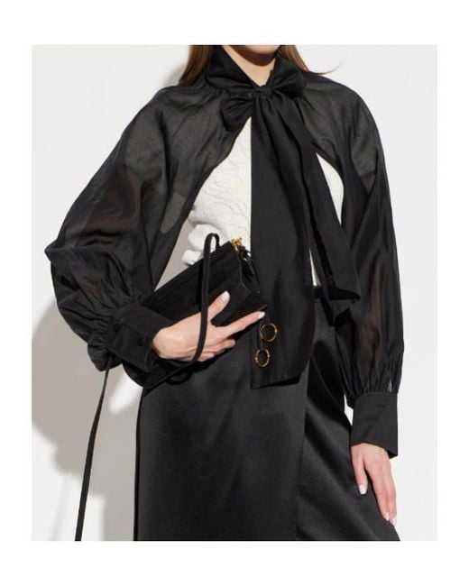By Malene Birger Black Canny Tie-Neck Sheer Top