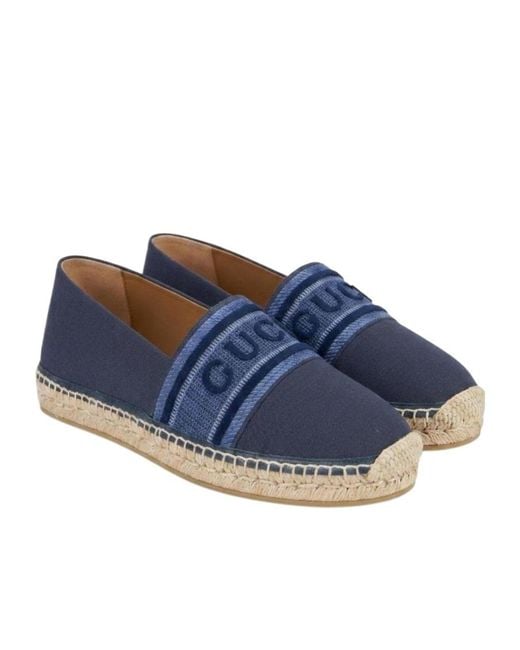 Gucci Blue Logo Embroidered Espadrilles for men
