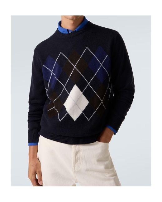 arch4 Blue Diamond Pattern Knitted Sweater for men
