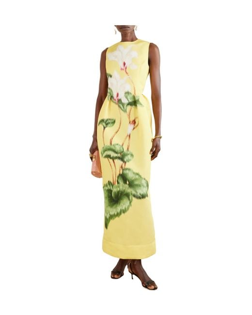 Oscar de la Renta Metallic Printed Faille Gown