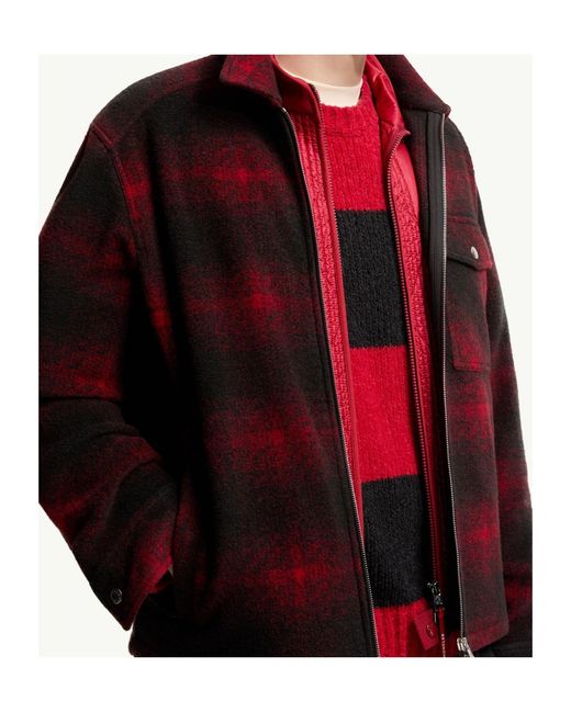 Moncler Red Check Jersey Zip-Up Shirt for men