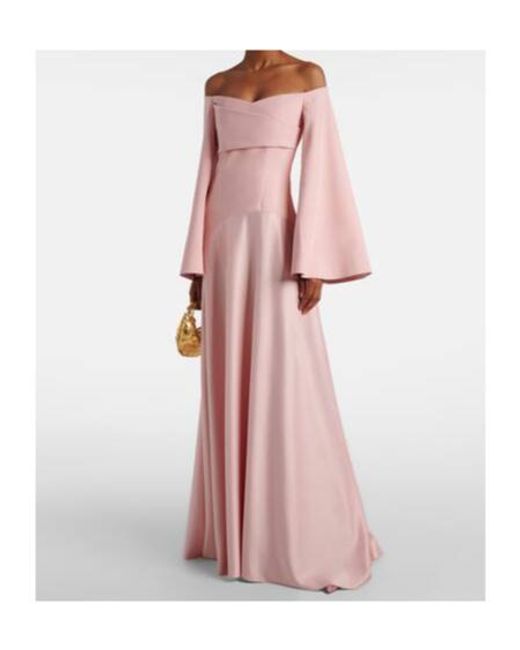 Solace London Pink Rina Off-Shoulder Crepe And Satin Gown