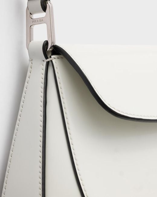 Prada White Cleo Brushed Leather Shoulder Bag