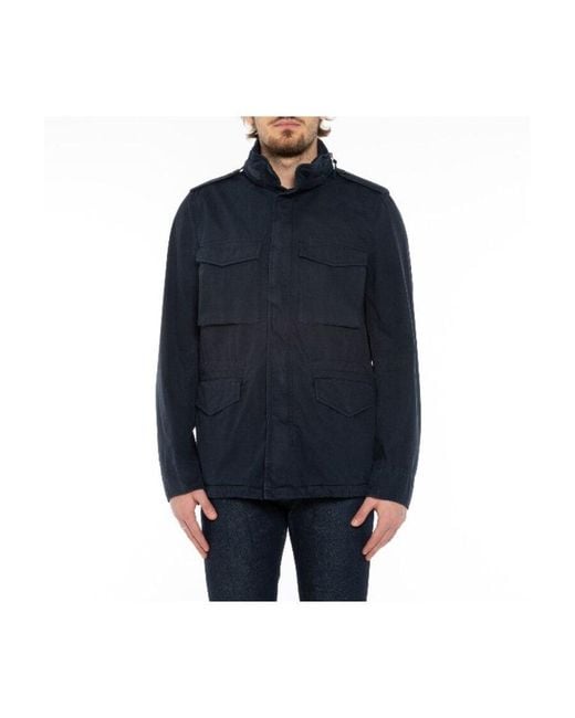 Aspesi Blue Multi-Pocket Funnel-Neck Jacket for men