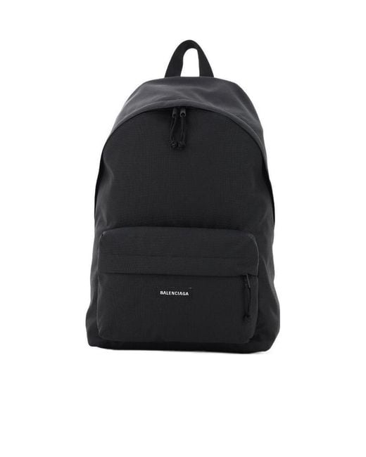 Balenciaga Black Logo Zipped Backpack for men