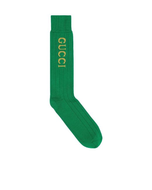 Gucci Green Intarsia-Knit Logo Socks for men