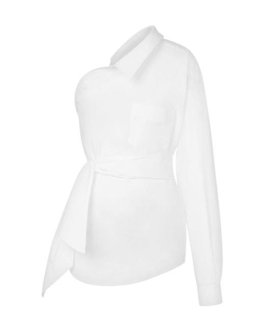 Moschino White One-Shoulder Stretch Poplin Shirt