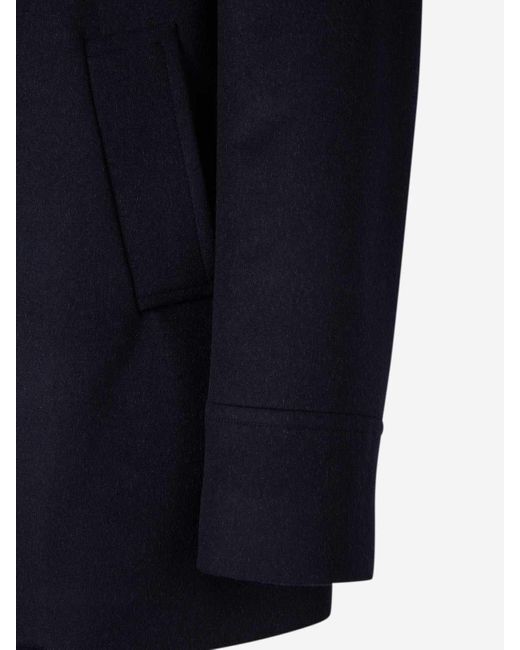 Brunello Cucinelli Blue Double-Breasted Straight Hem Coat for men