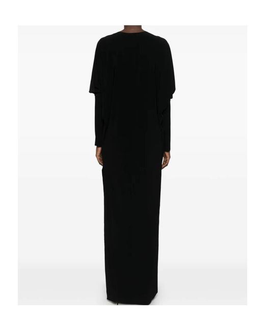 Norma Kamali Black Draped V-Neck Long Dress With Dolman Sleeves