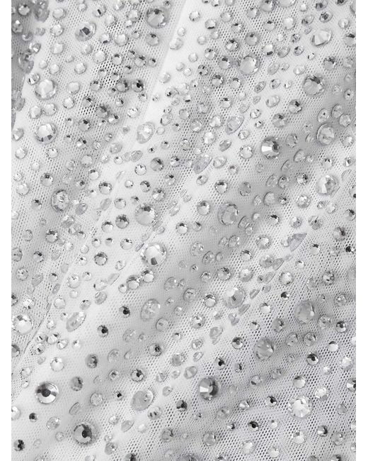 Alex Perry White Crystal-Embellished Mesh Maxi Skirt