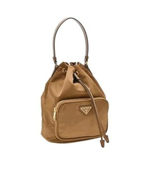 Prada Metallic Re-Nylon Triangle-Logo Drawstring Bucket Bag