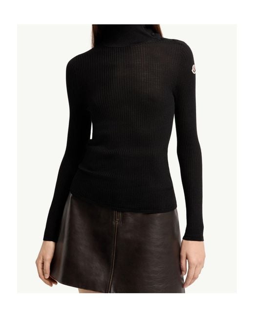 Moncler Black Ribbed Turtleneck Knitted Top