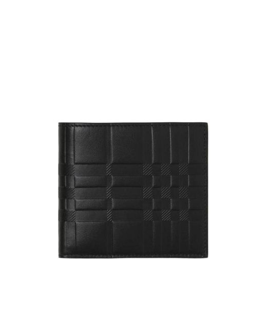 Burberry Black International Embossed Check Leather Wallet for men