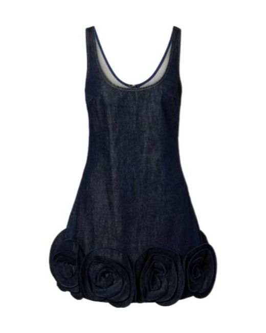 Self-Portrait Blue Floral-Appliqué Denim Minidress
