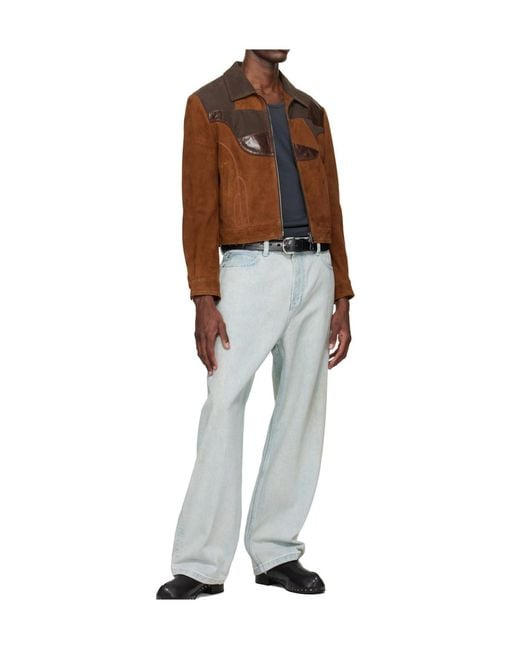ANDERSSON BELL Brown Harvey Patchwork Suede Jacket for men