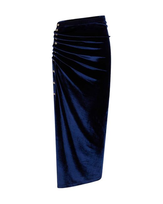 Rabanne Blue Ruched Velvet Midi Skirt