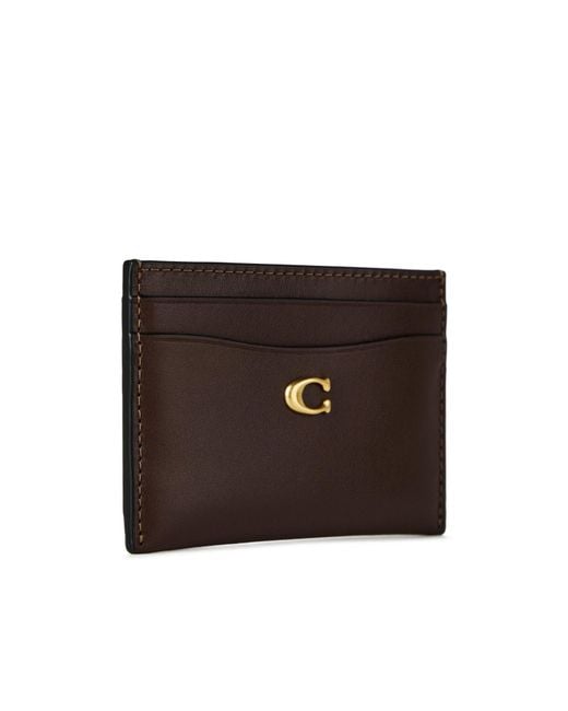 COACH Brown Minimalist Leather Card Holder