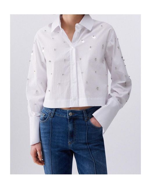 Liu Jo White Logo Detail Embellished Shirt