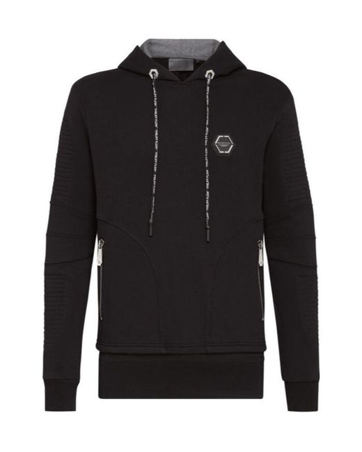 Philipp Plein Black Logo Details Hooded Hoodie for men