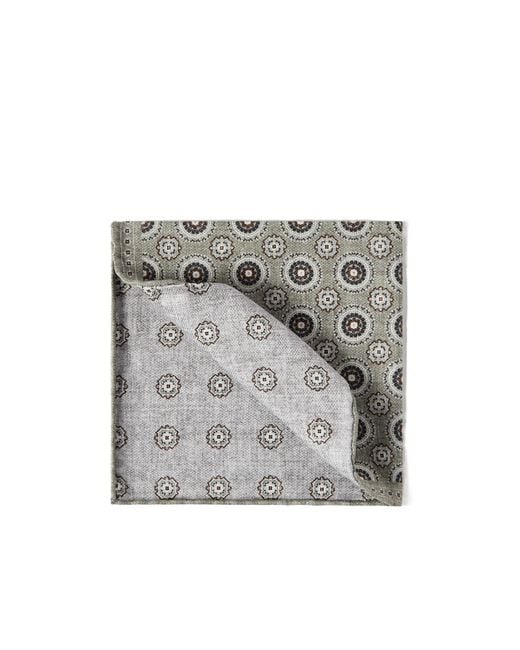 Brunello Cucinelli Gray Silk Pocket Square With Medallion Design for men