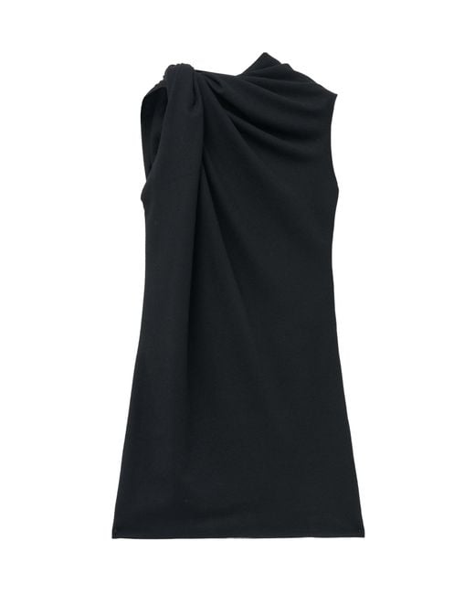 McQueen Black Wool Knotted Mini Dress