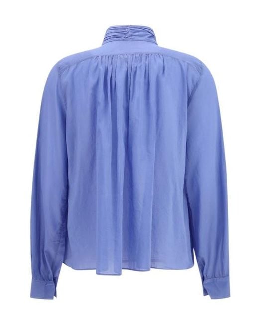 Forte_forte Blue Pleated High Neck Top