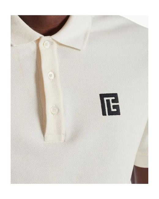 Balmain White Cotton Monogram Polo Shirt for men